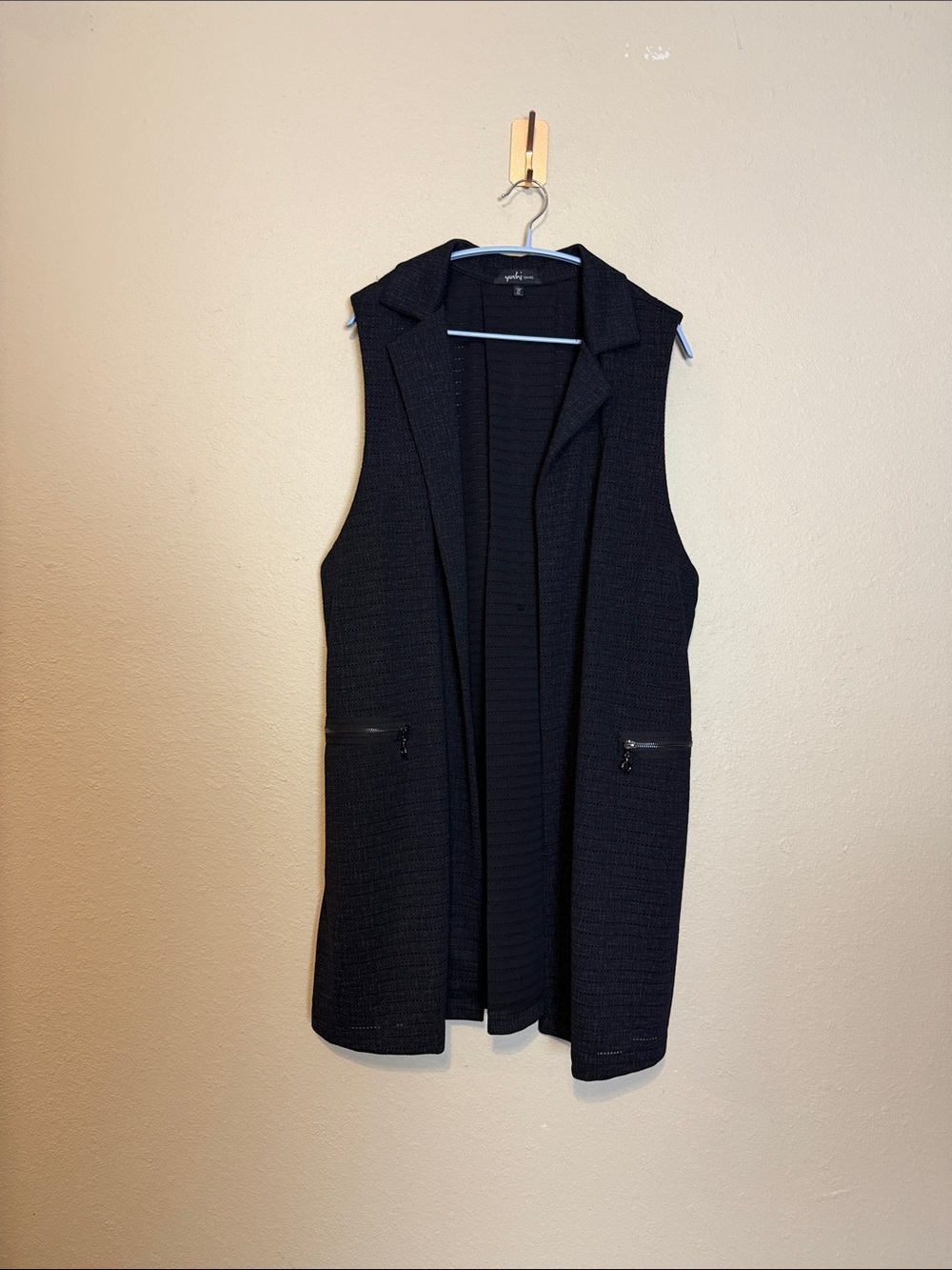 Yushi Open Front Long Line Black Vest Size XL - Picture 1 of 8